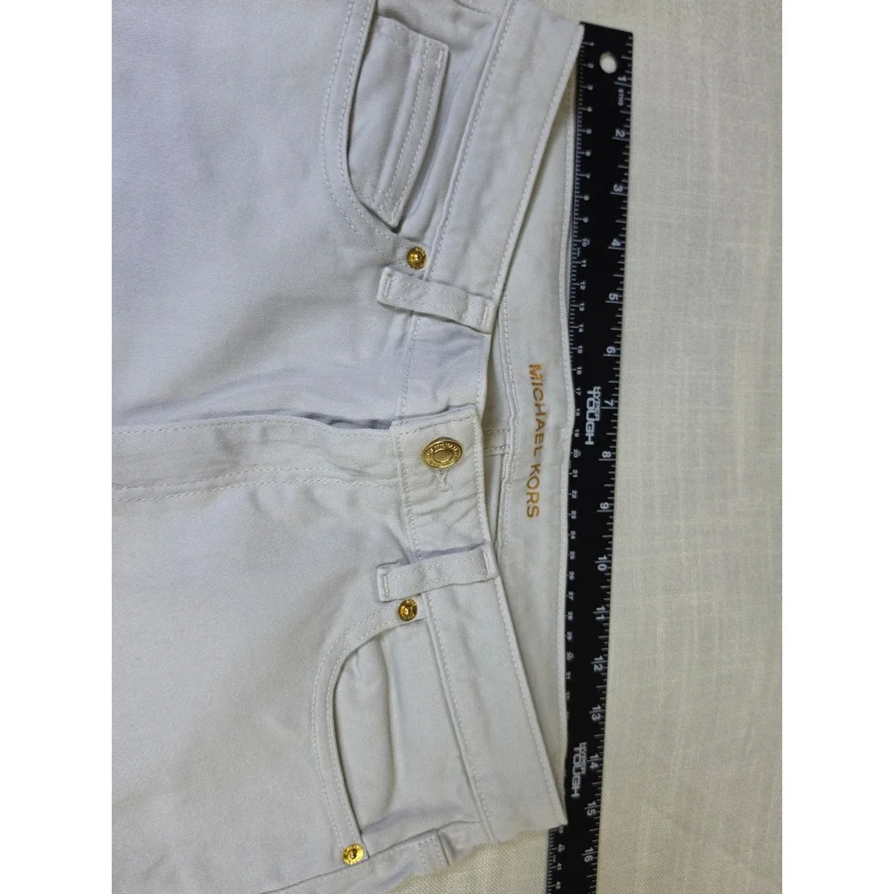 Michael Kors Izzy Cropped Skinny Jeans Light Gray Gold Hardware Size 10